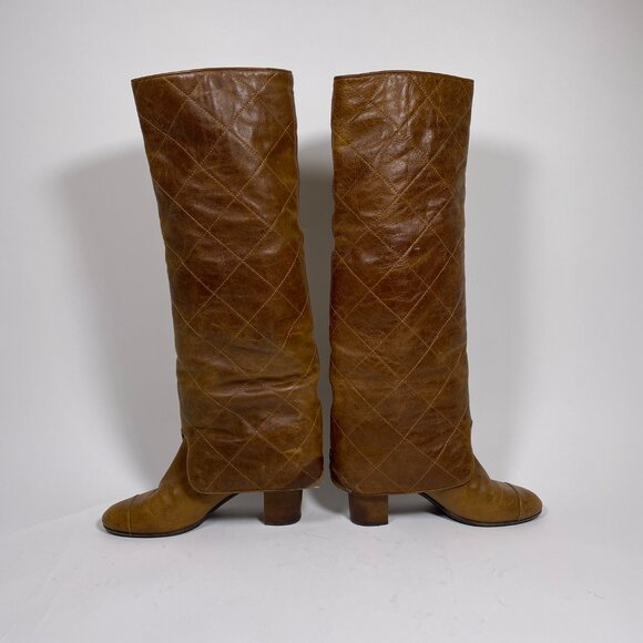 CHANEL Brown Leather Fold-Over Knee High Boots *AS IS* FINAL SALE! - Picture 4 of 16